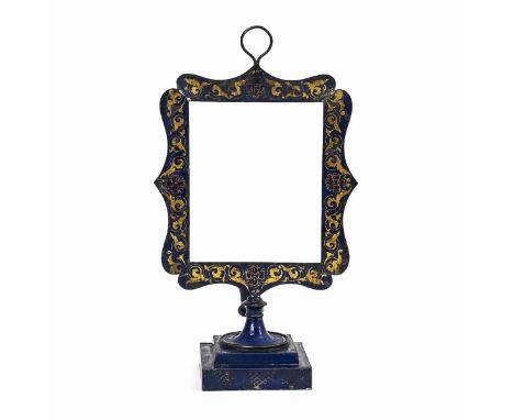 Lichtschirm für Diaphanie oder Lithophanie. Um 1860.             Weißblech, originale blaue Lackierung mit Golddekor, mattier