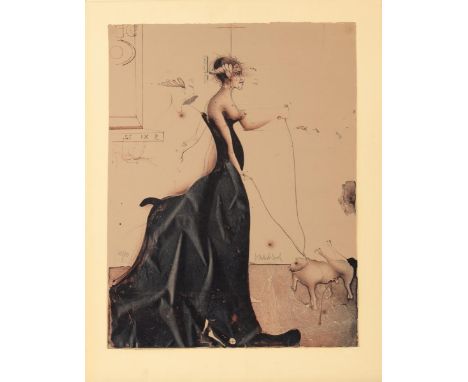                     WUNDERLICH,             Paul (1927 Eberswalde - 2010 Saint-Pierre-de-Vassols)    Frau mit HundFarblithogr