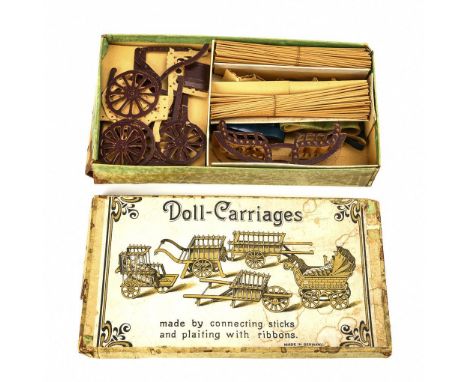 Seltenes Bastelset "Doll-Carriages". Made in Germany gemarkt. Ca. 1890. Deutsch, für den englischen Markt.             Karton