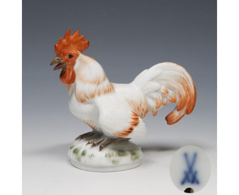 Kleine Tierfigur: Hahn. Meissen. 1963. Modell-Nr. O 204 (neue Form-Nr. 77328).             Höhe: 9,5 cm.             Modell v