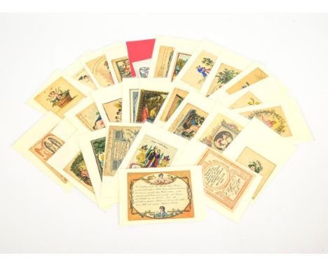 Ca. 28 kleine Stammbuchblätter. Selten gemarkt, z.B. Seydan Prag, Zugkarte Adamet Wien. Ende 18./frühes 19. Jh.             K