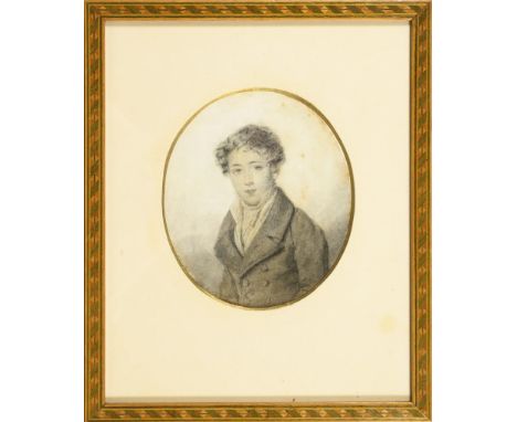             Französisches JungenbildnisAquarell über Bleistift. Unsigniert, verso undeutliche französische Zeilen. Anfang 19.