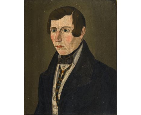             Biedermeier HerrenbildnisÖl/Leinwand. Unsigniert. 1. H. 19. Jh. 36 x 29 cm. Gerahmt : 42 x 35 cm (Silberleiste). 
