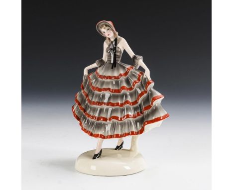Schreitende Dame "Alt-Wien". Wiener Manufaktur Friedrich Goldscheider. Stempelmarke GS 19, ca. 1922-41. Am Sockel signiert "D