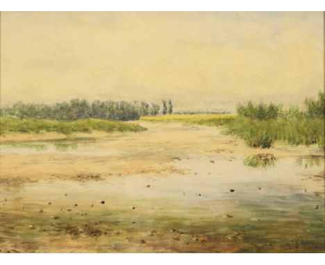                     RETTICH,             Karl Lorenz (1841 Rosenhagen - 1904 Lübeck)    BoddenlandschaftAquarell. Rechts unte
