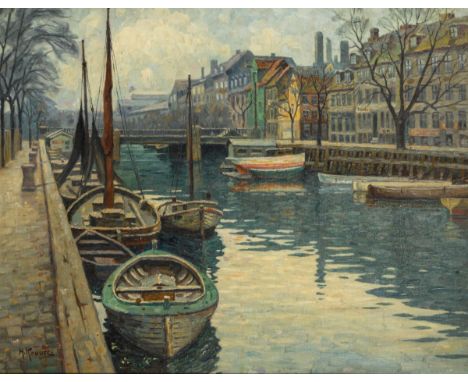                     KRUUSE,             Hans(1893 Kopenhagen - 1964 ebd.)    Kanal in KopenhagenÖl/Leinwand/Karton. Links unt