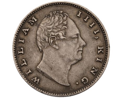 1835 King William IV British India silver One Rupee coin struck at the Calcutta Mint (KM 450.5). Obverse: right facing bare-h