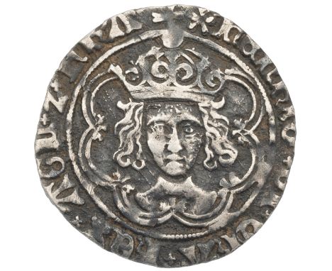 1495-1498 King Henry VII, facing bust issue class IIIb silver Groat with pansy mintmark (S 2198A). Obverse: facing crowned bu