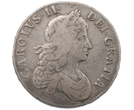 1668 King Charles II milled silver Crown with VICESIMO regnal year to the edge (S 3357, Bull 373). Obverse: second laureate d