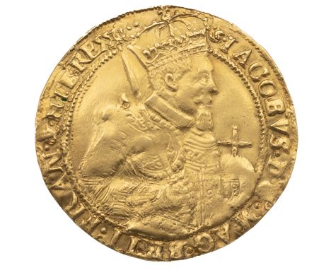 1609-1625 King James VI Scotland gold Unite or Sceptre with Scottish arms (S 5464). Obverse: crowned and cuirassed half-portr