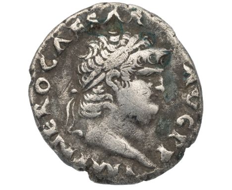 54-68 AD Nero silver AR Denarius, mint of Rome (RIC 67). Obverse: right facing laureate bust with 'IMP NERO CAESAR AVGVSTVS' 