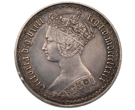 1879 Queen Victoria 'Gothic' Florin with no WW initials, possibly dies 5 + B (S 3898B). Obverse: detailed crowned bust of Vic