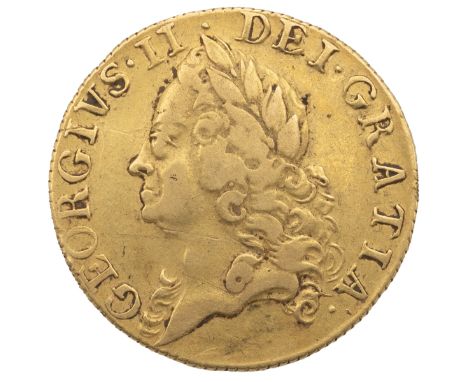 1758 George II 'full' gold Guinea with old laureate head of the King (S 3680, Bull 621). Obverse: left-facing bust with legen