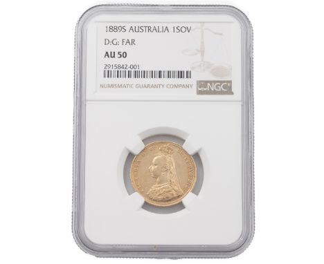 1889-S Sydney gold Sovereign with first legend, the 'G:' distant from the crown (Marsh 140, Dish S12, S 3868B). Obverse: Jubi