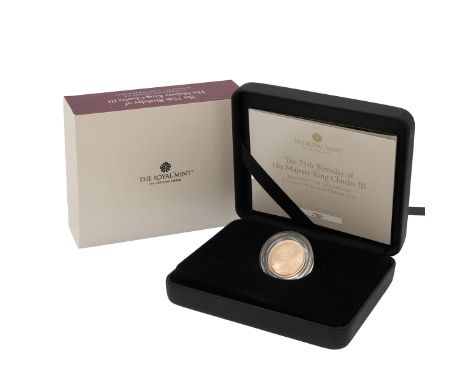 14 November 2023 Struck on the Day Charles III Birthday gold frosted BU Sovereign in box with COA. Obverse: Martin Jennings' 