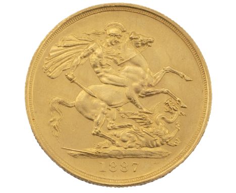 1887 Victoria gold 'Jubilee Head' Double Sovereign Two Pound coin (S 3865). Obverse: left-facing bust of the Queen with small