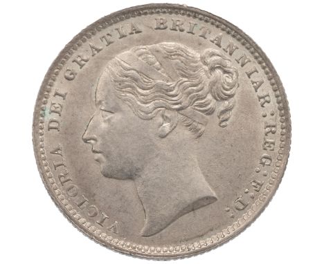 1884 Queen Victoria silver type A7 Shilling with fourth 'Young Head' bust (S 3907). Obverse: William Wyon's first portrait of