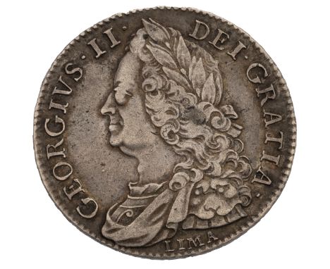 1746 King George II silver 'LIMA' Halfcrown with 'DECIMO NONO' edge (S 3695A, Bull 1688, ESC 606). Obverse: older laureate bu