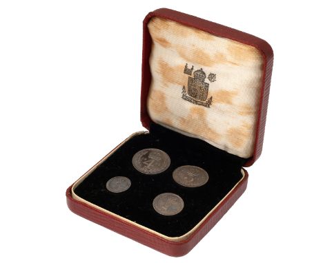 1952 King George VI final issue Maundy Money silver four-coin set in box (ESC 2569, Bull 4323). Includes (1) 1952 Maundy Four