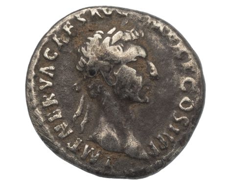 96-98 AD Nerva silver AR Denarius, mint of Rome (Sear 3019). Obverse: laureate bust, facing right, 'IMP NERVA CAES AVG P M TR