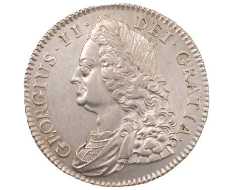 1743 King George II silver Halfcrown with 'DECIMO SEPTIMO' edge (S 3694, ESC 603a, Bull 1684). Obverse: older draped laureate