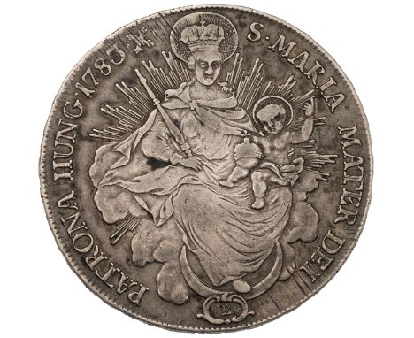 1783 B Hungary Holy Roman Emperor Joseph II silver Thaler struck at the Kremnica Mint. Obverse: Hungarian coat of arms with a