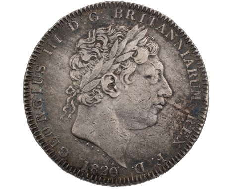 1820 King George III silver Crown with 'LX' regnal edge (Bull 2016, ESC 219, S 3787). Obverse: laureate bust of King George I