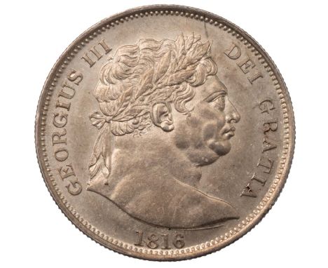 1816 George III silver Halfcrown with 'bull head' portrait of the King (S 3788, ESC 613, Bull 2086). Obverse: right-facing la