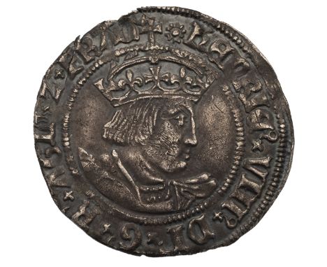 1509-1526 King Henry VIII &nbsp;silver Groat with rose mintmark and Laker bust D, (S 2337D). Obverse: right facing crowned yo