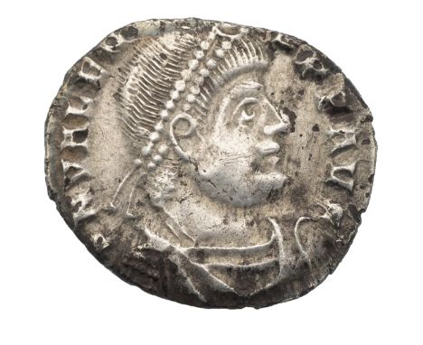 364-378 AD Valens silver AR Siliqua, Lugdunum (Lyon) mint (Sear 19662). Obverse: draped and cuirassed bust facing right with 