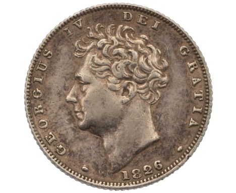 1826 silver Sixpence of King George IV with bare head and third reverse design (S 3815). Obverse: William Wyon's left-facing 