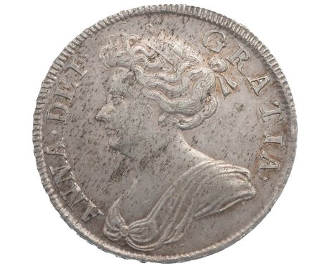 1707 Queen Anne post-Union silver Hafcrown with SEPTIMO edge (S 3604). Obverse: left-facing draped bust of Queen Anne by John