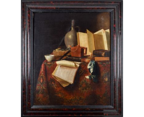 Circle of Pieter van Roestraeten (Dutch, 1630 - 1700) A vanitas still life with a Chinese teapot and teacup Oil on canvas Dim