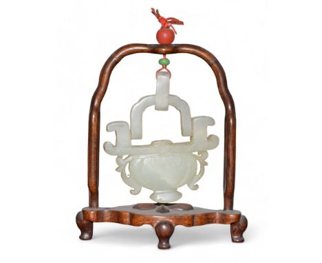 Chinese 19th Century Whitish jade hanging basket Property of a gentleman From the collection of Peter Roe