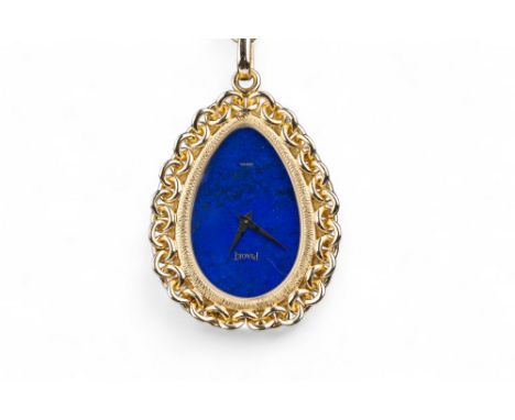 Piaget Continental Circa 1970 A fine 18 carat yellow gold and lapis lazuli pendant watch On a heavy sautoir length fancy link