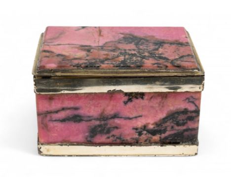 19th Century, A small rhodonite casket with silver edges Hallmarked Birmingham, 1832  Dimensions: 1.75 in. (H) x 3 in. (W) x 