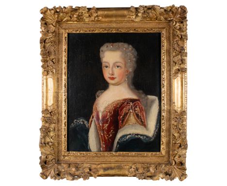 Circle of Francois-Hubert Drouais (1725-1755) Portrait of Madame de Pompadour Oil on canvas In an antique carved and gilded f