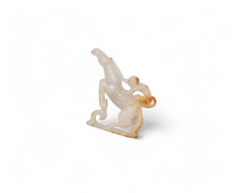 Chinese Qing Dynasty A mutton fat and russet coloured jade leaping horse with a monkey on its back Dimensions: 5.5 cm (H) x 5