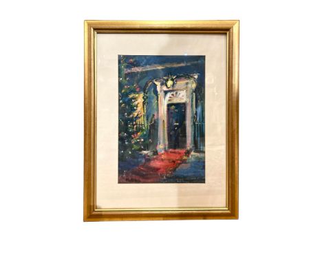 Anne Mackintosh (Scottish, 1944-2014),&nbsp;No. 10 Downing Street at Christmas&nbsp;Oil on paper&nbsp;This painting was used 