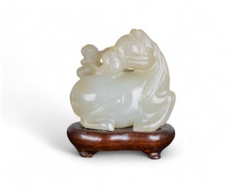 Chinese 19th Century Mutton fat jade horse and monkey with stand Property of a gentleman From the collection of Peter Roe