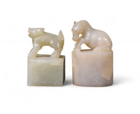 Chinese Late 19th Century Two mutton fat coloured jade seals of a horse and a kylin Property of a gentleman From the collecti