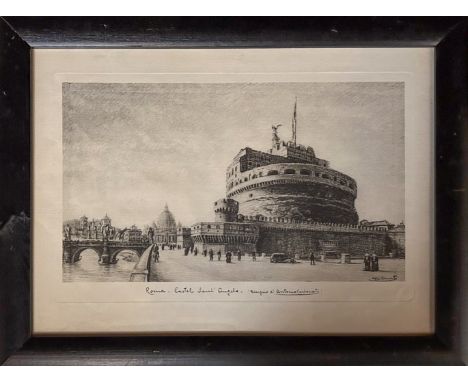 Antonio Carbonati (1893-1956) Castel Sant'Angelo Etching&nbsp; Signed in the etching lower right  Dimensions:  (Frame) 13 in.