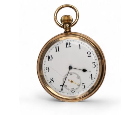 British, Early 20th century A 9 carat gold pocket watch The white enamel dial with black enamel numerals and small subsidiary