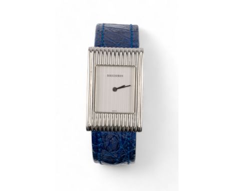 Boucheron a ladies Reflet watch medium, with blue crocodile and grey satin interchangeable straps  Dimensions: 7 in. (L)