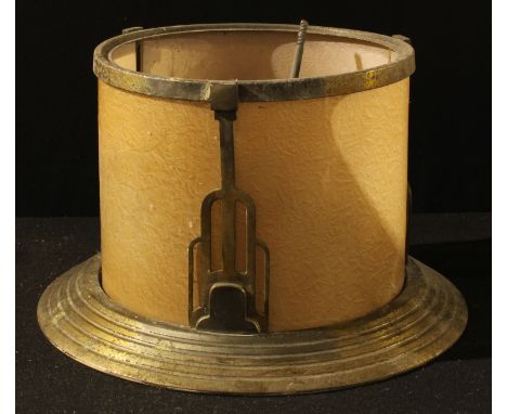 An Art Deco bronzed metal and glass ceiling light 