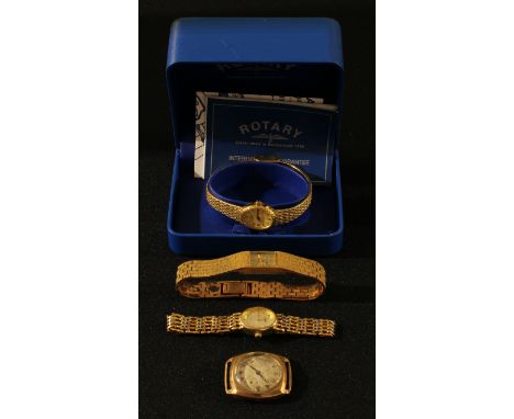 A 9ct gold case watch; a lady's Rotary watch, boxed; a lady's Accurist watch; another Everite (4) 