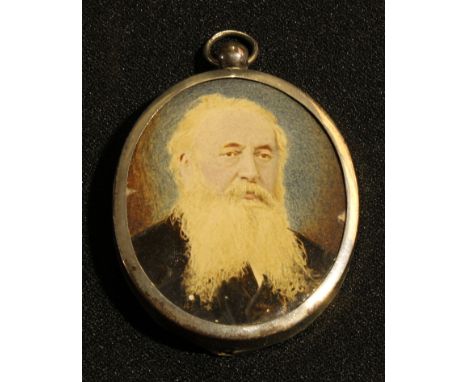 A Victorian silver oval portrait miniature frame, 7cm over loop, Saunders &amp; Shepherd, Birmingham 1898 