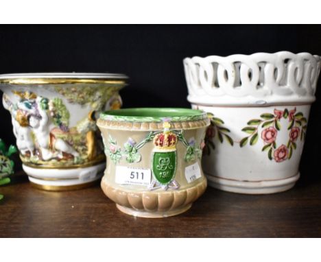 Three vintage ceramic plant pots including Eichwald, Capodimonte and Cassa Pupo