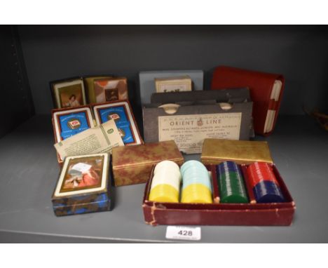 A selection of vintage advertising playing cards for Orient line, Manchester Liners, and similar.