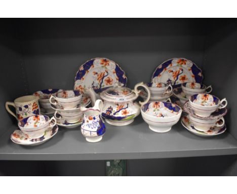 A Victorian part tea service in a Gaudy Welsh pattern